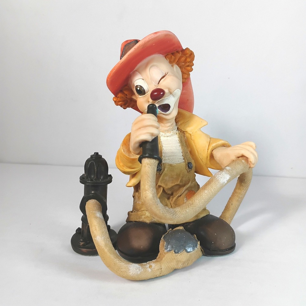 Slapstix Firefighter Clown Figurine 5.5" Multicolor Resin Fireman Circus Decor